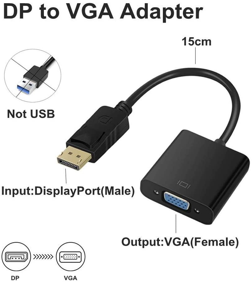 Display Port to VGA Cable Adapterfuupnn Gold Plated DisplayPort DP to VGA 1080P Converter Male to Female Connector Compatible for ComputerDesktopLaptop PC Monitor Projector HDTV
