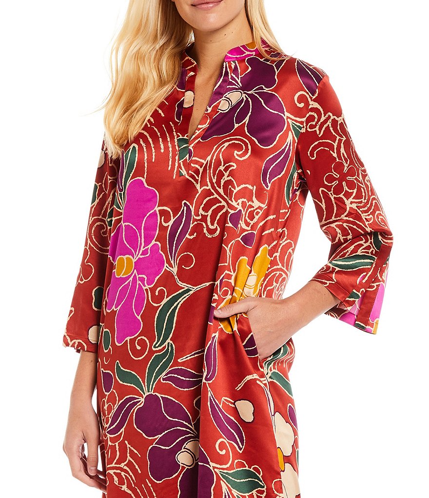 iRelax Printed Recycled-Knit Short Sleeve V-Neck Caftan