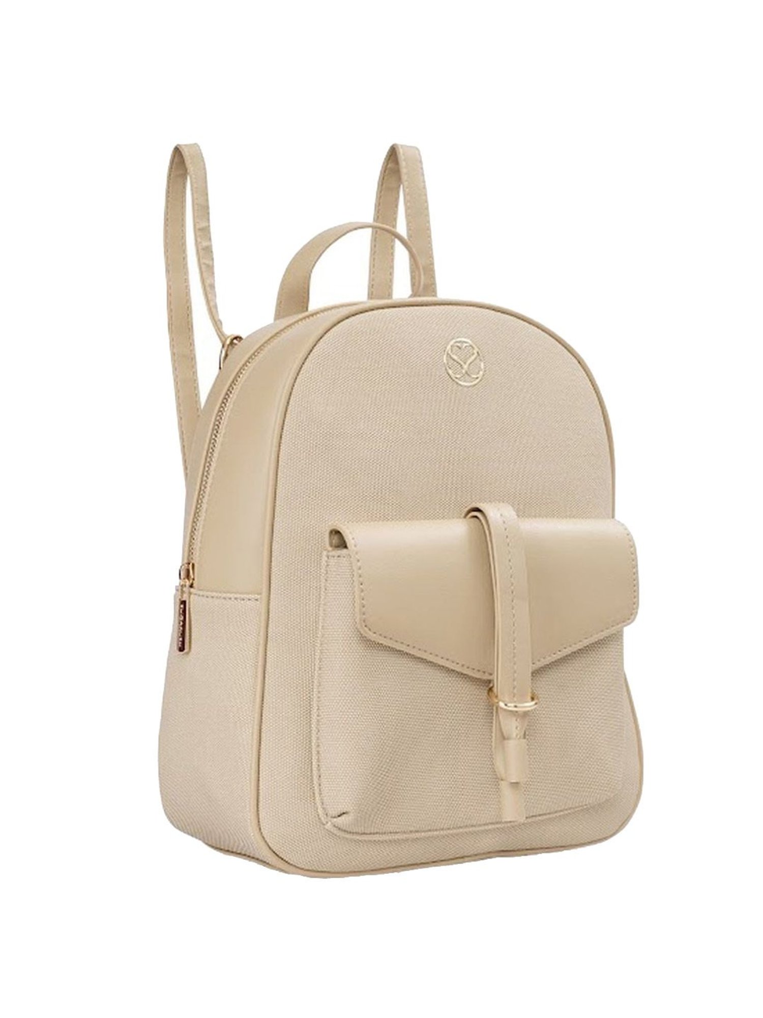 Sugarush Arne Beige PU Textured Backpack - 8.7 Ltrs