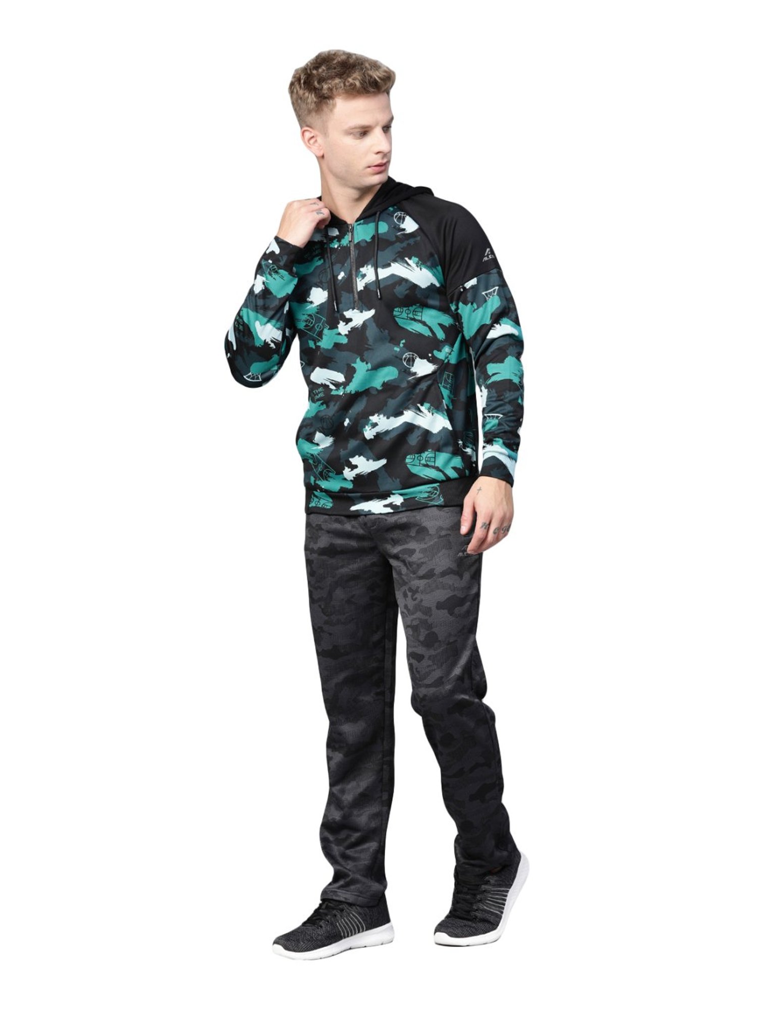 ALCIS Blue & Black Regular Fit Camouflage Hooded Sweatshirt