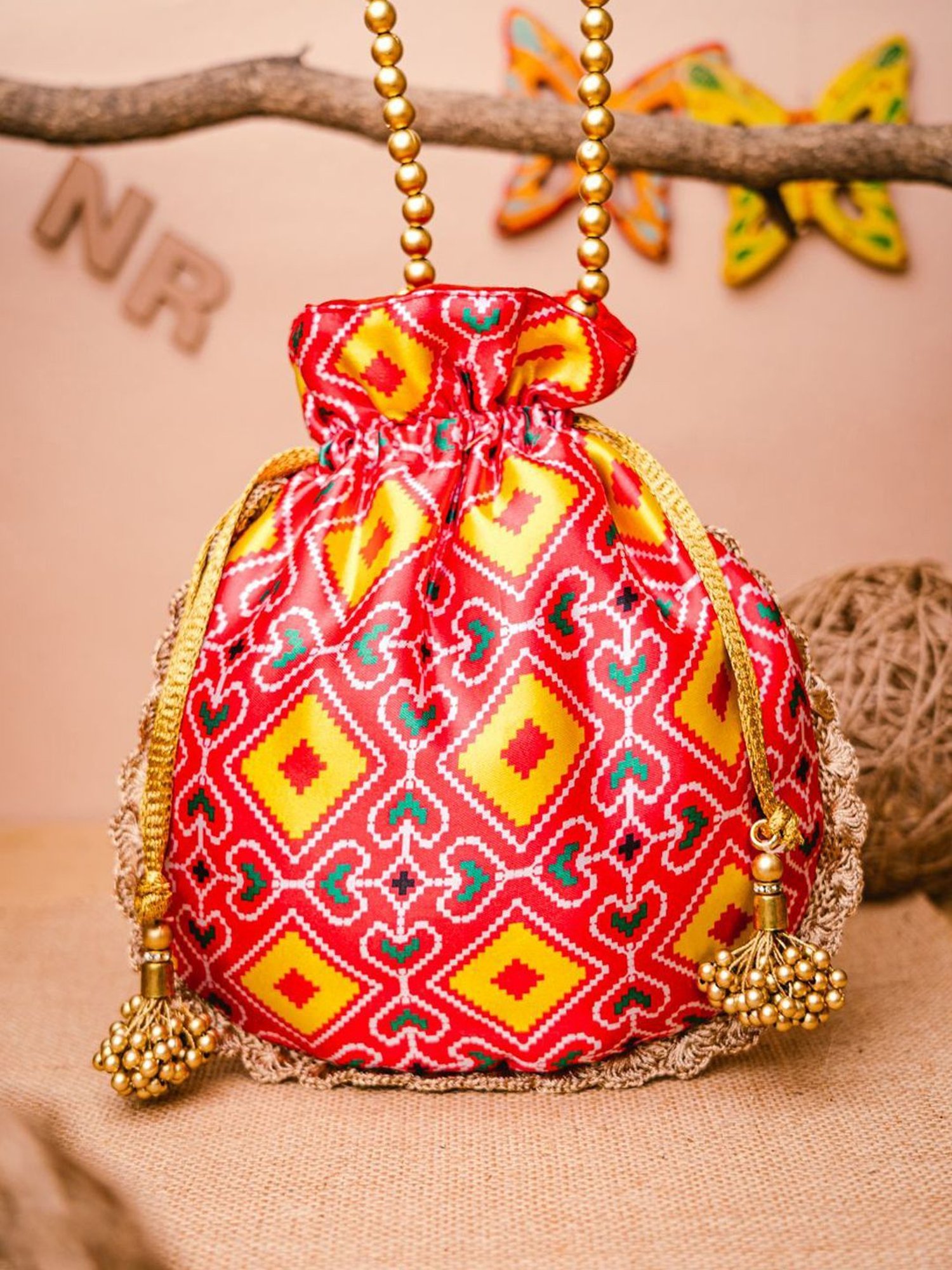 NR by Nidhi Rathi Pink Printed Potli