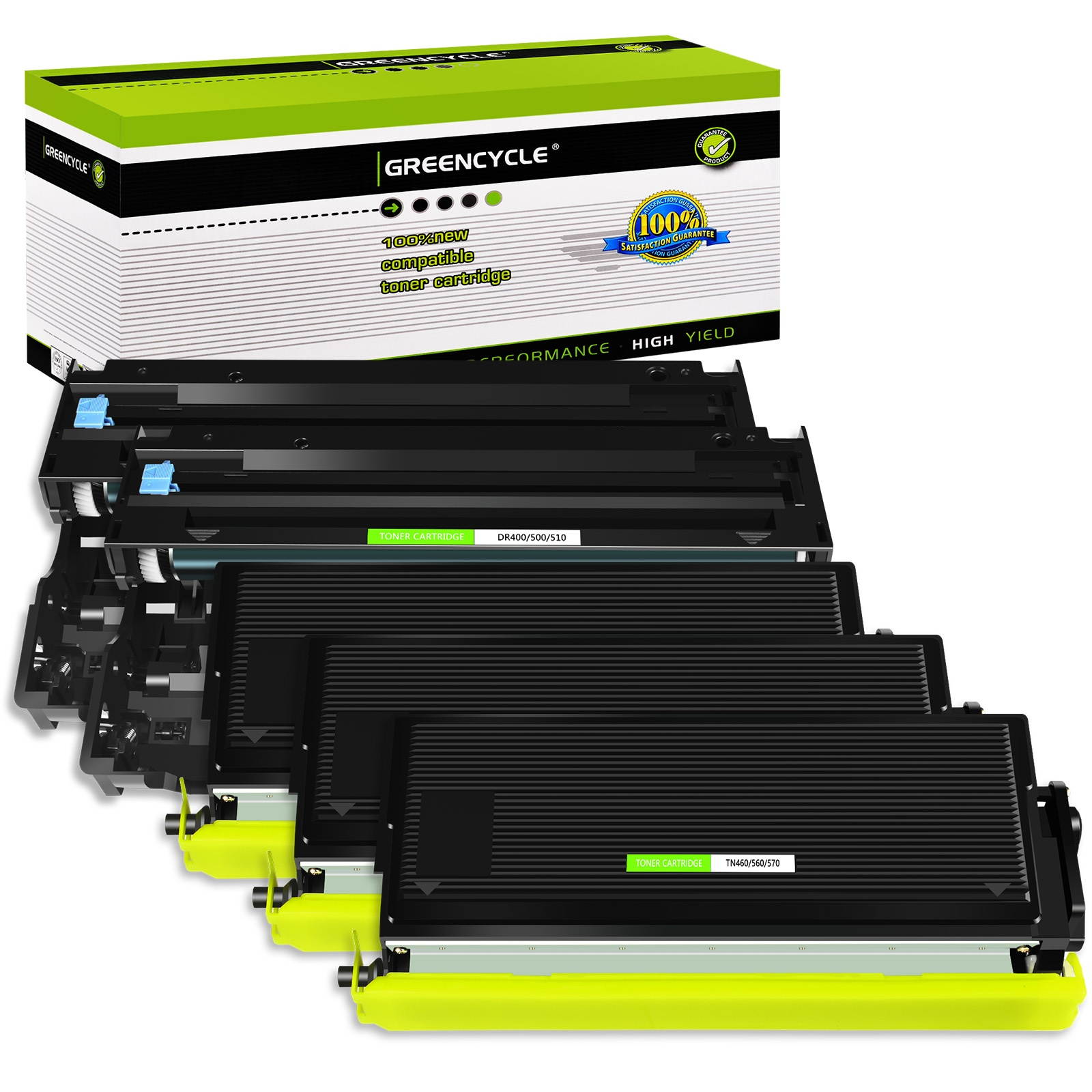 GREENCYCLE 5PK Set Compatible with Brother TN560 DR500 (3 Toner, 2 Drum) High Yield for DCP-8020 HL-1650 Printer