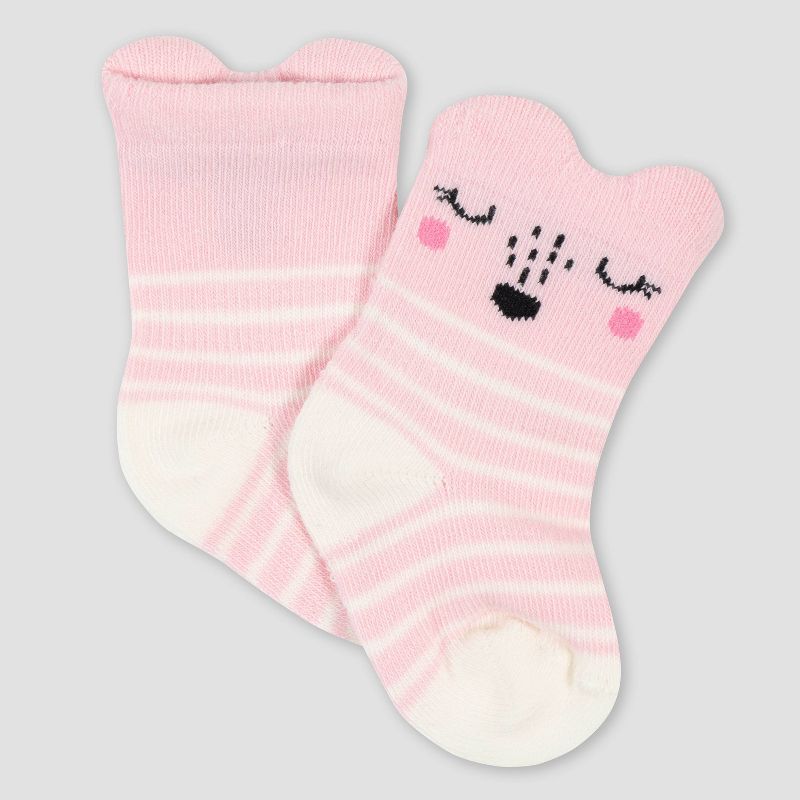 Gerber Baby Girls' 6pk Fox Jersey Wiggle Proof Socks - Pink 0-6M