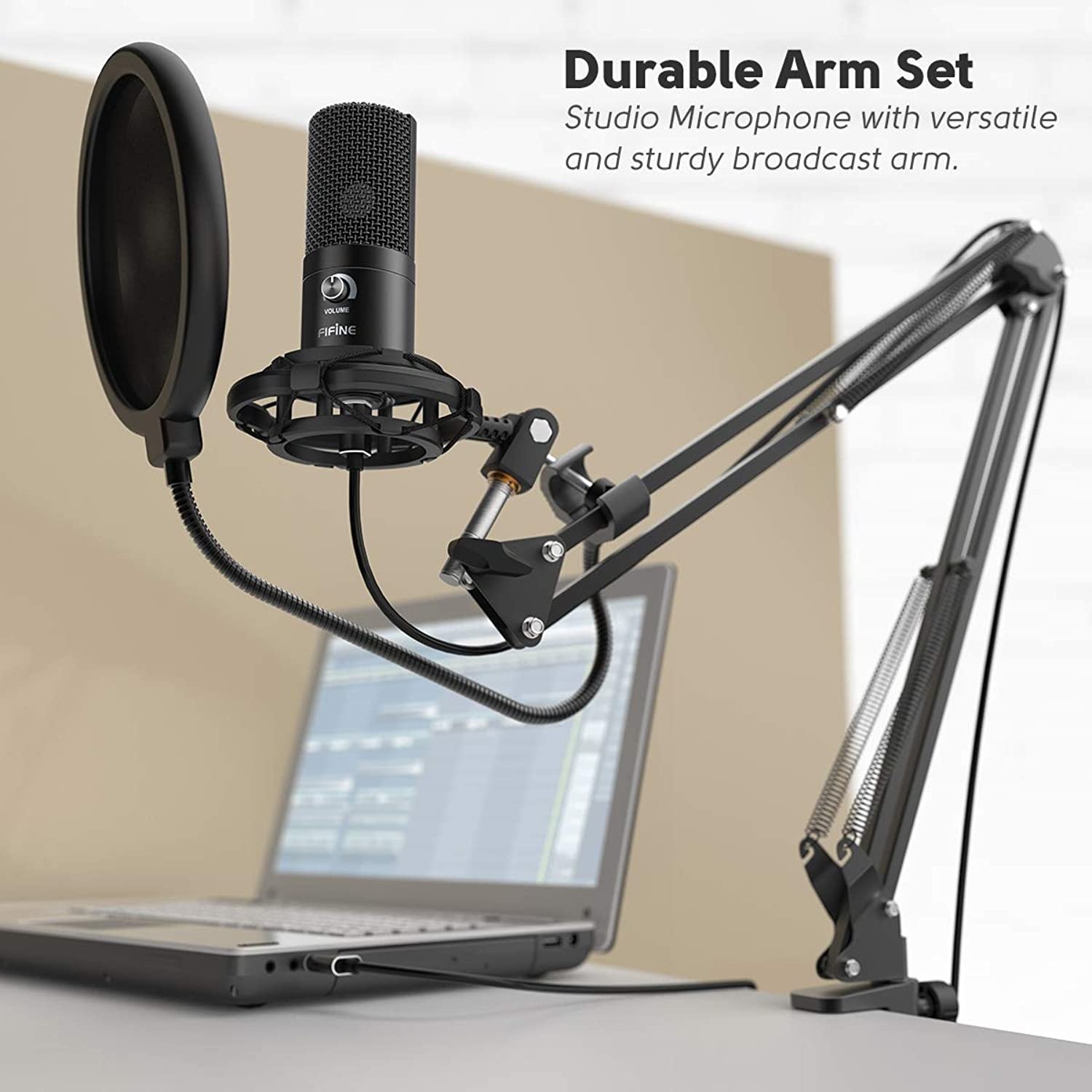 FIFINE Studio Condenser USB Microphone Computer PC Microphone Kit with Adjustable Scissor Arm Stand Shock Mount for Instruments Voice Overs Recording Podcasting YouTube Karaoke Gaming Streaming-T669