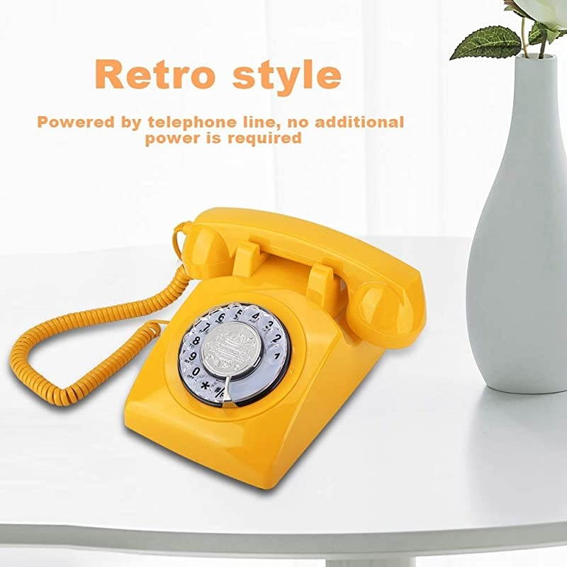 Retro Dial Telephone Vintage Landline Telephone Corded Telephone Corded Desktop Desk Phone for Gift with KnobAdjustable Volume of The BellYellow