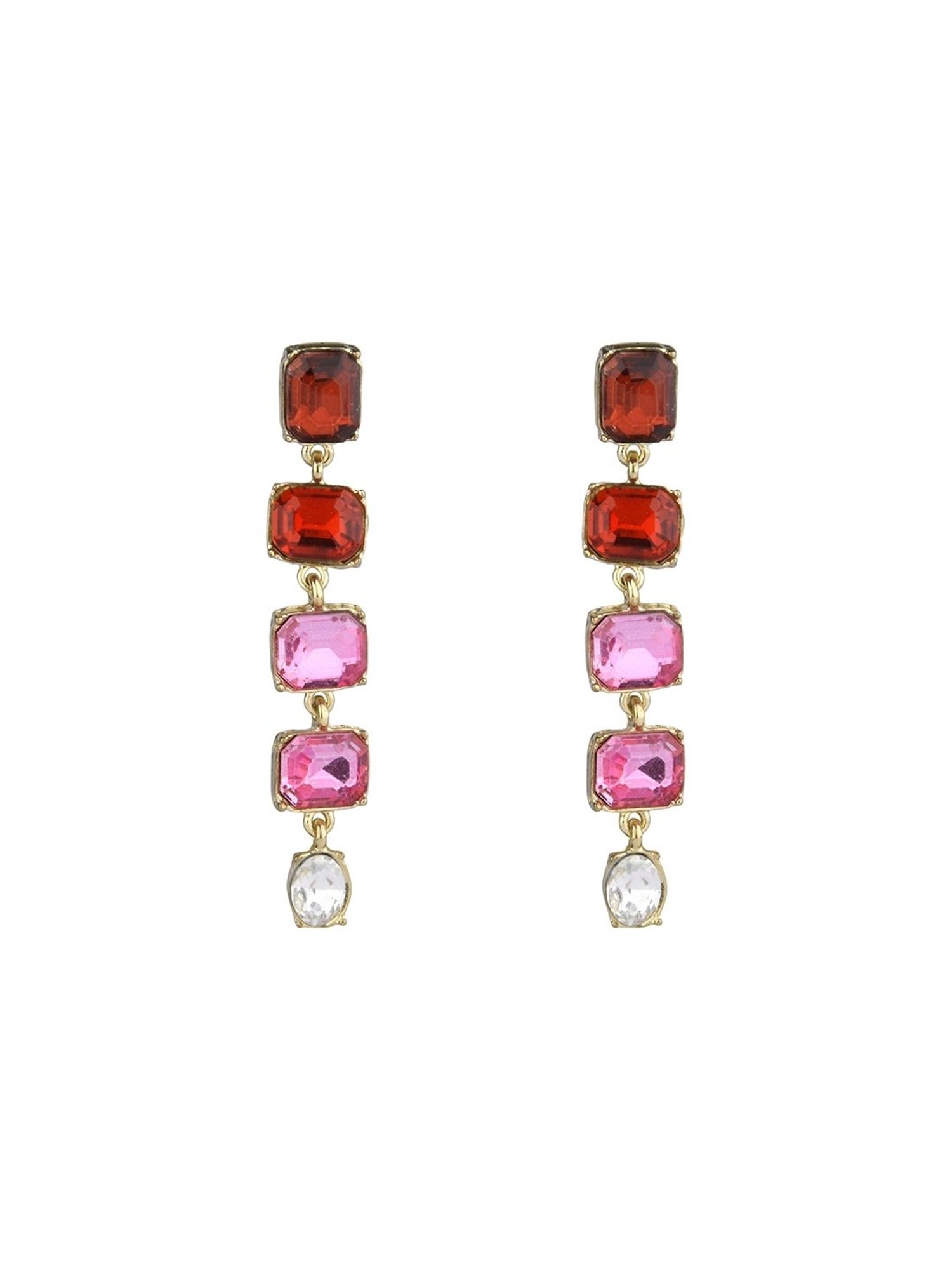 Lilly & Sparkle Gold-Toned Red, Pink, and White Stone Studded Dangler Earrings