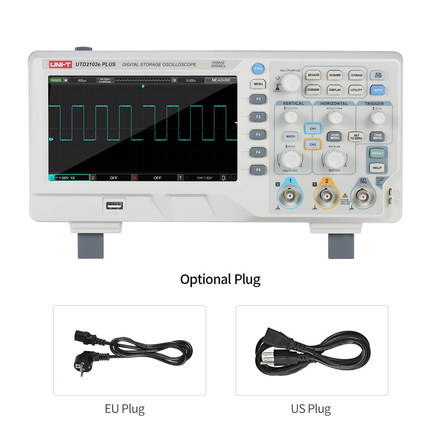 UNI-T 2-CH Digital Oscilloscope with 7-inch LCD Display Scopemeter with 100MHz Bandwidth 2 Channels 500MS/S Real Time Sample Rate 64kpts Depth Storage US Plug