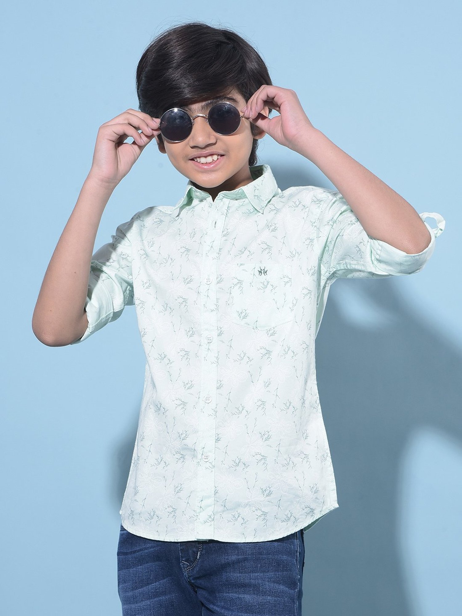 Crimsoune Club Kids Mint Green Printed Full Sleeves Shirt