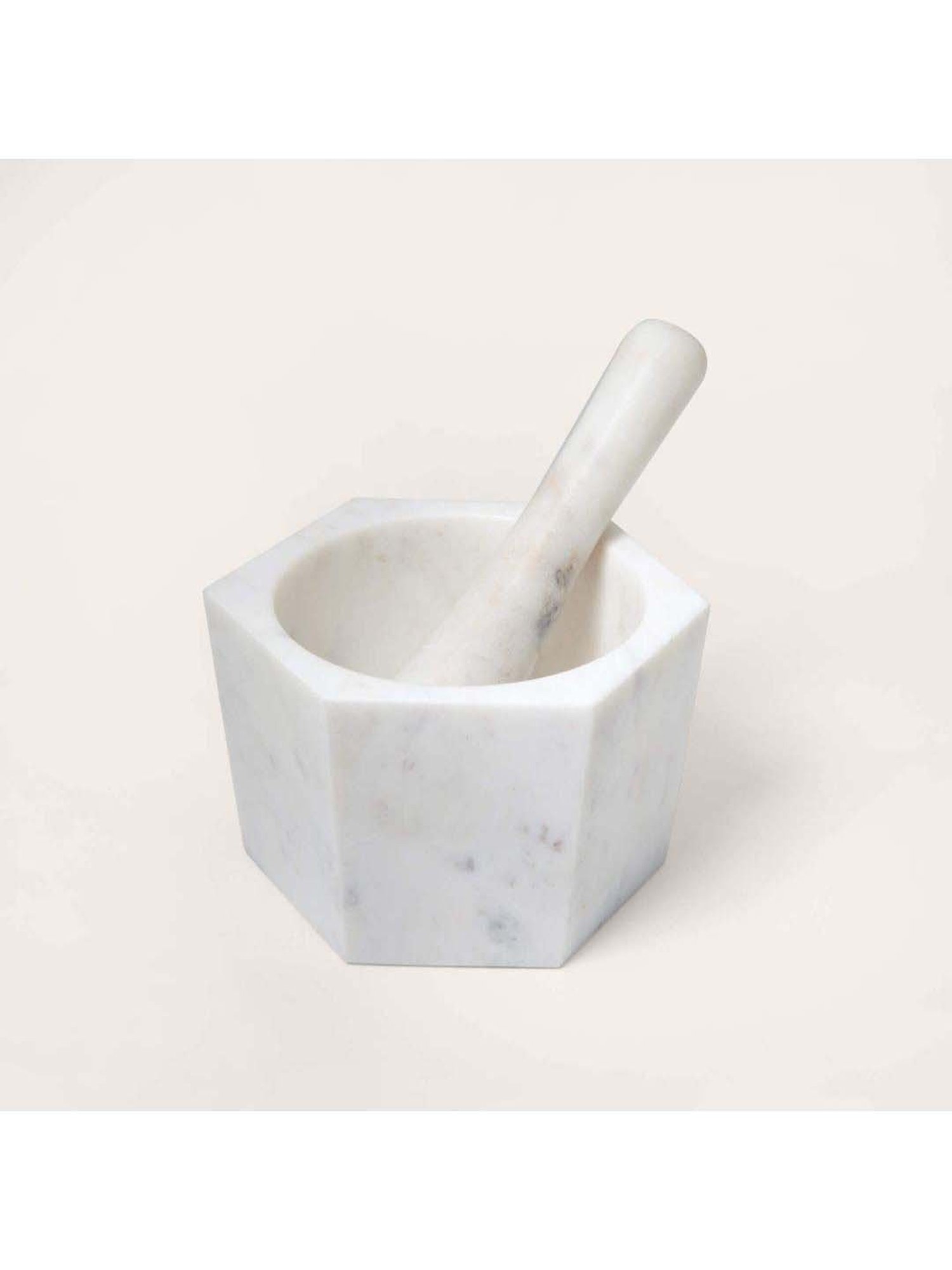 ellementry White Marble Mortar with Pestle - Set of 1