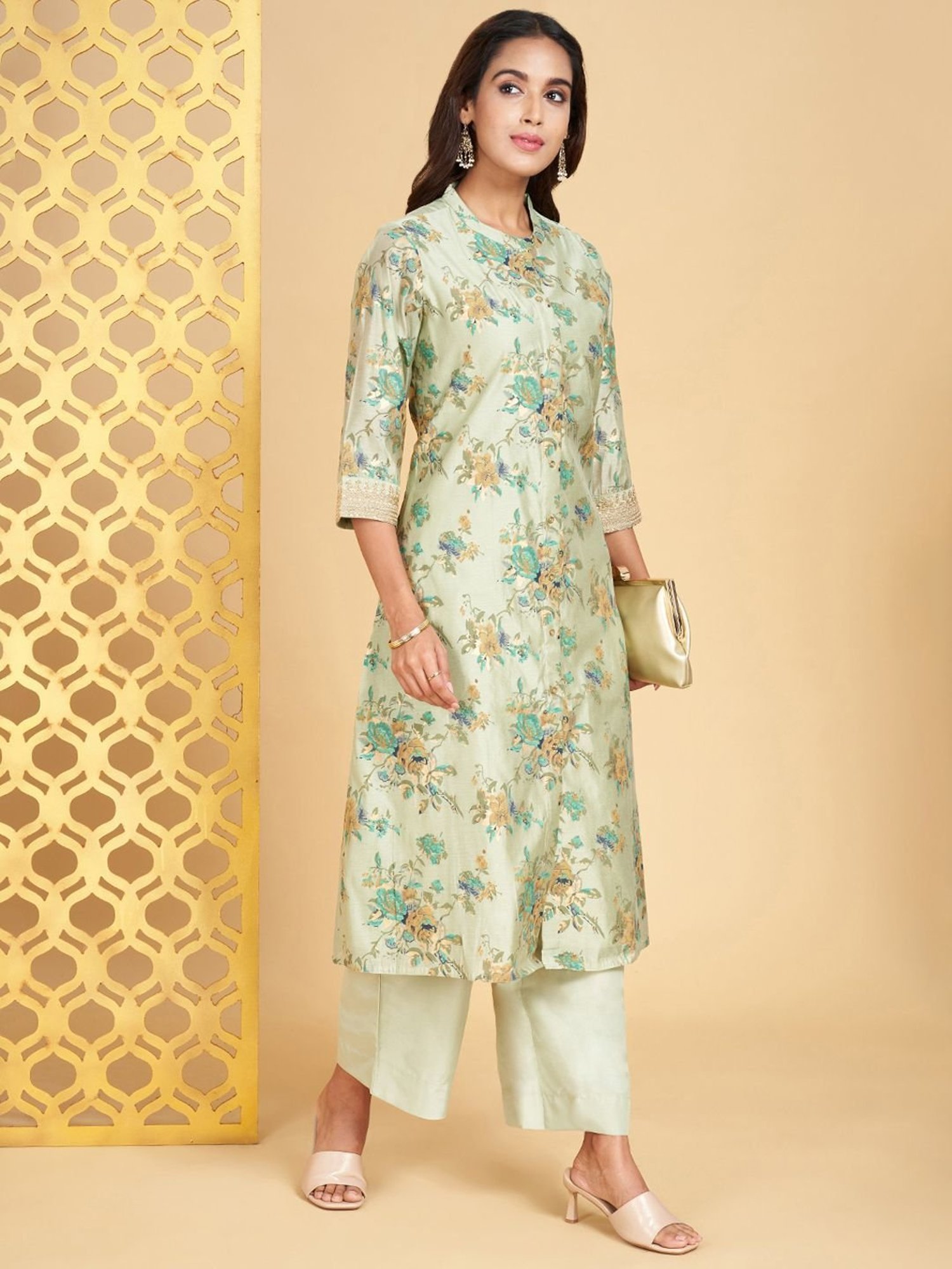 Rangmanch by Pantaloons Green Printed Kurta Palazzo Set
