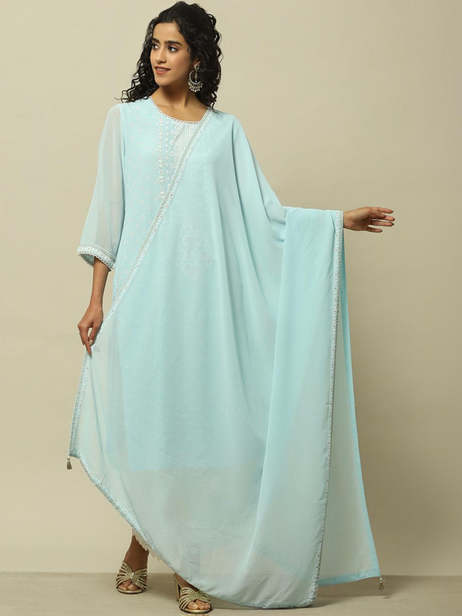 Rangriti Blue Embroidered Dupatta