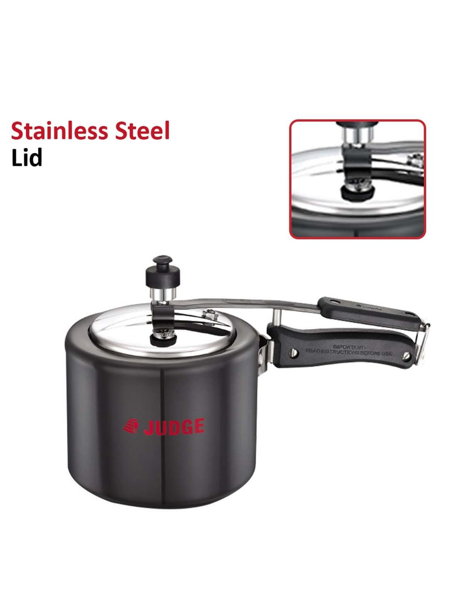JUDGE Black Hard Anodised 30 cm Gas Compatible Inner Lid Pressure Cooker (2 L) - Set of 1