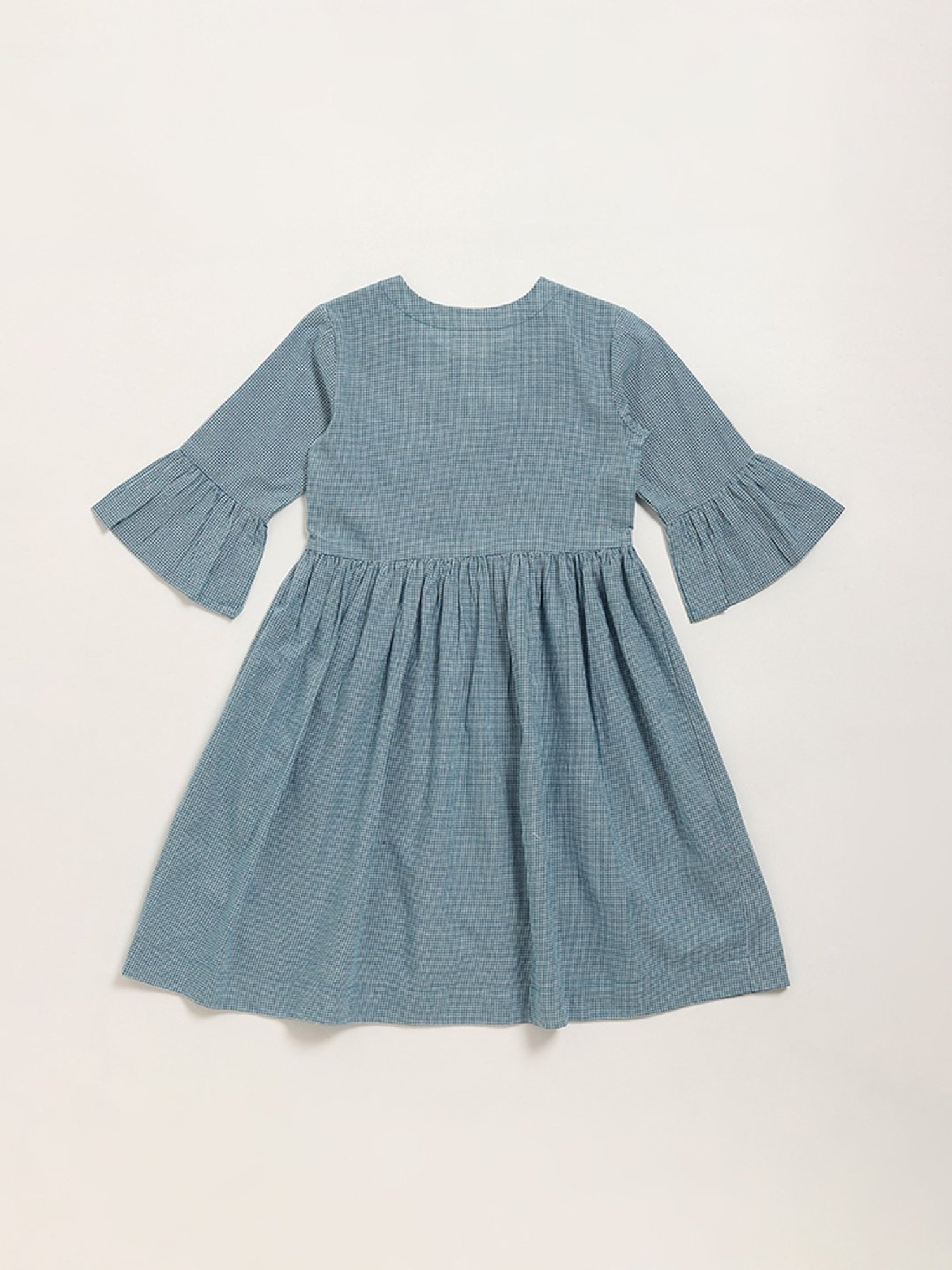 Utsa Kids by Westside Blue Checks Design A-Line Cotton Dress