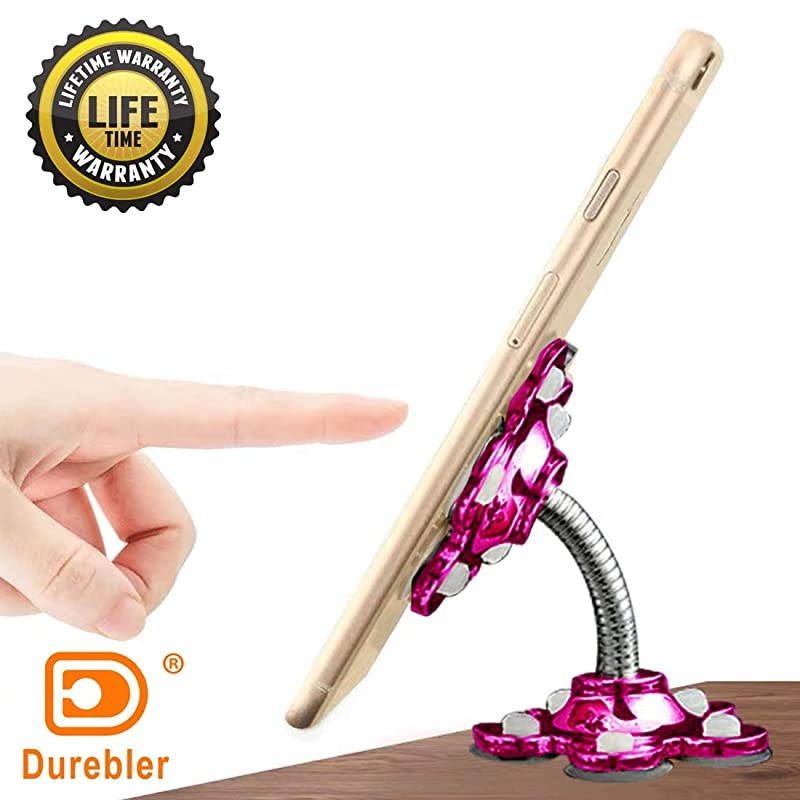 Phone StandDoubleSided Phone Stand with 360&deg; RotatingMultiFunctional DesktopMirrorGlass Phone Holder for Cell Phone Tablet5 Soft Silicone Suckers Protecting Your PhonePinkish Red