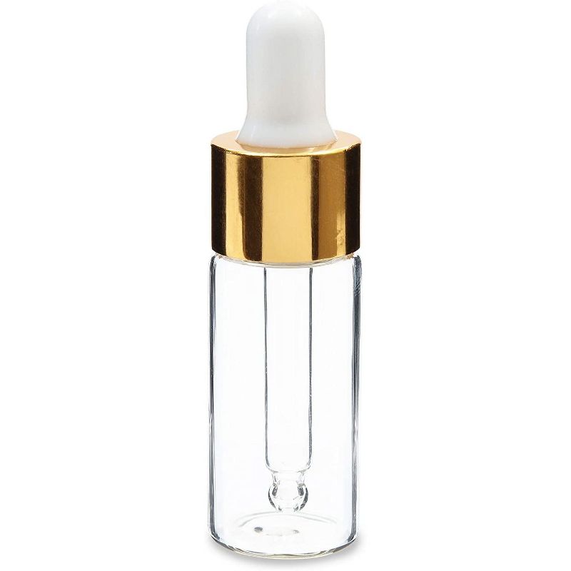 24 Pack 0.3oz Clear & Gold Glass Bottles with Glass Droppers for Beauty, Essential Oils and Perfumes