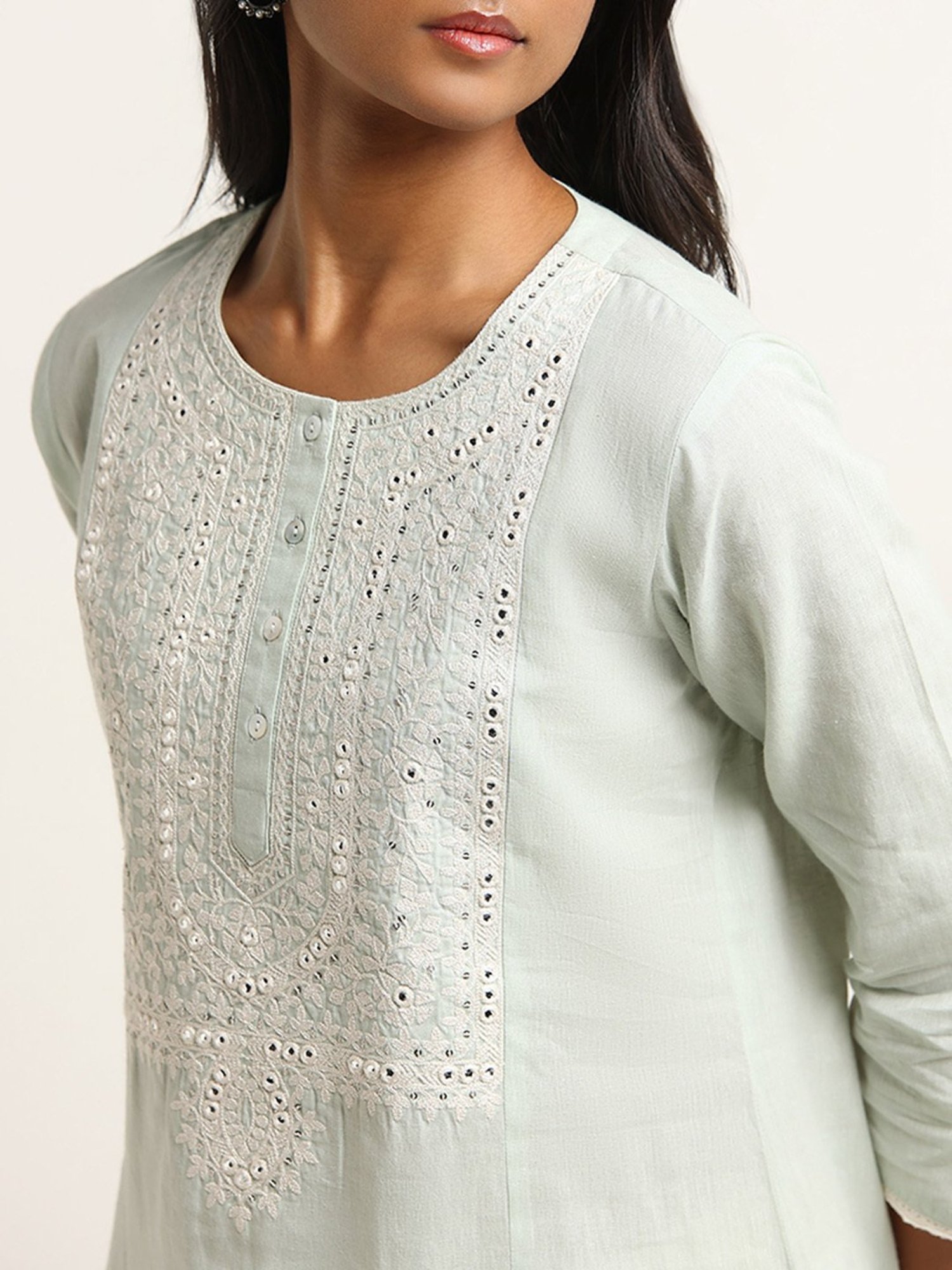 Utsa by Westside Mint Mirror Embroidered Kurta