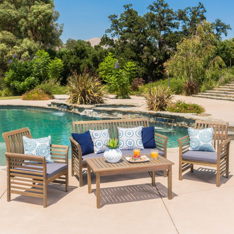 Desmond 4pc Acacia Chat Set - Gray/Dark Gray - Christopher Knight Home