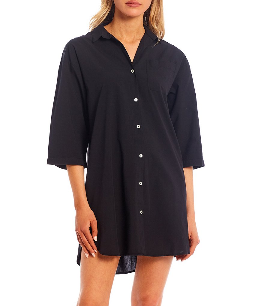 Papinelle Whale Beach Solid Woven Button-Front Sleepshirt
