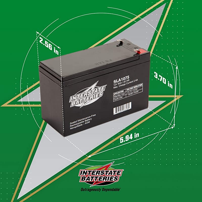 SP12-7 12V 8Ah Battery (SLA) Sealed Lead Acid Rechargeable Replacement Battery (AGM) F1 .187 Faston Terminals (SLA1075)