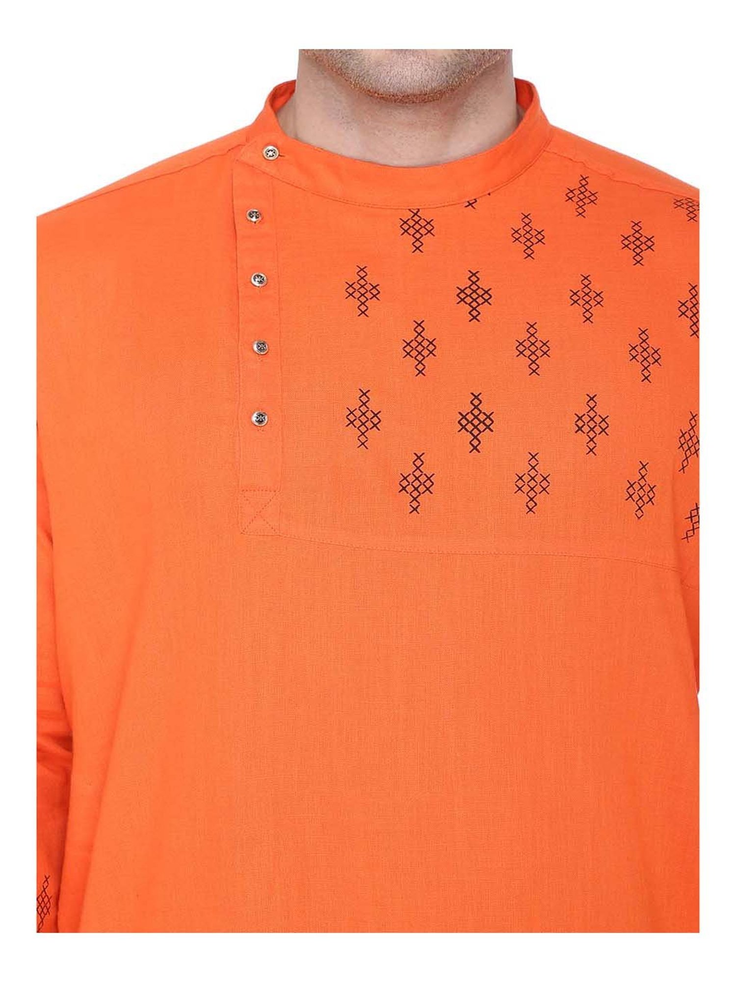 Kuons Avenue Orange Printed Angrakha Kurta