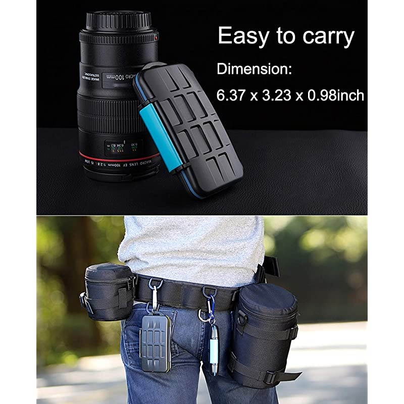 SD Card Holder SD Card Case with Carabiner Memory Card Case for 16 SD Cards 8 SD Cards 4 CF CardsWaterResistant AntiShock