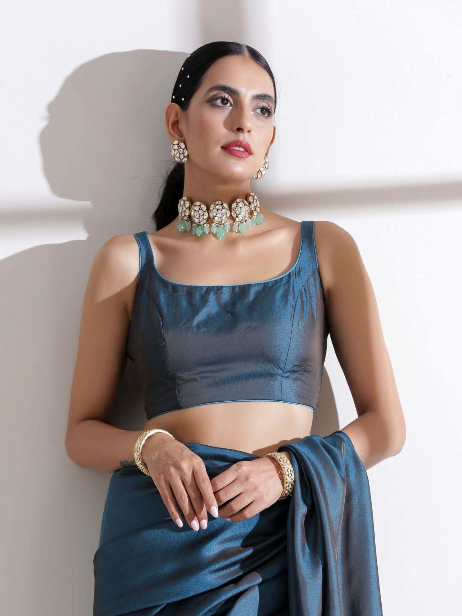 Swtantra Turquoise Plain Readymade Blouse