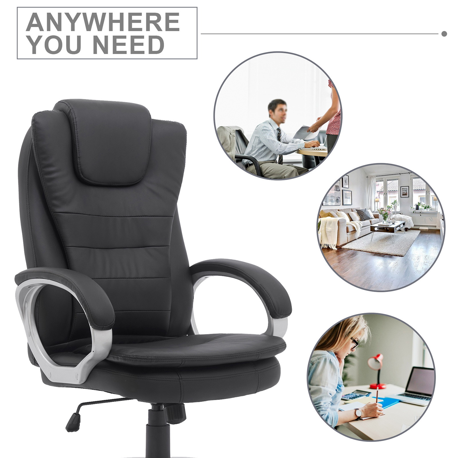 YOUTHUP Office Chair Computer High Back Adjustable Ergonomic Desk Chair Executive PU Leather Swivel Task Chair with Armrests Lumbar Support,White