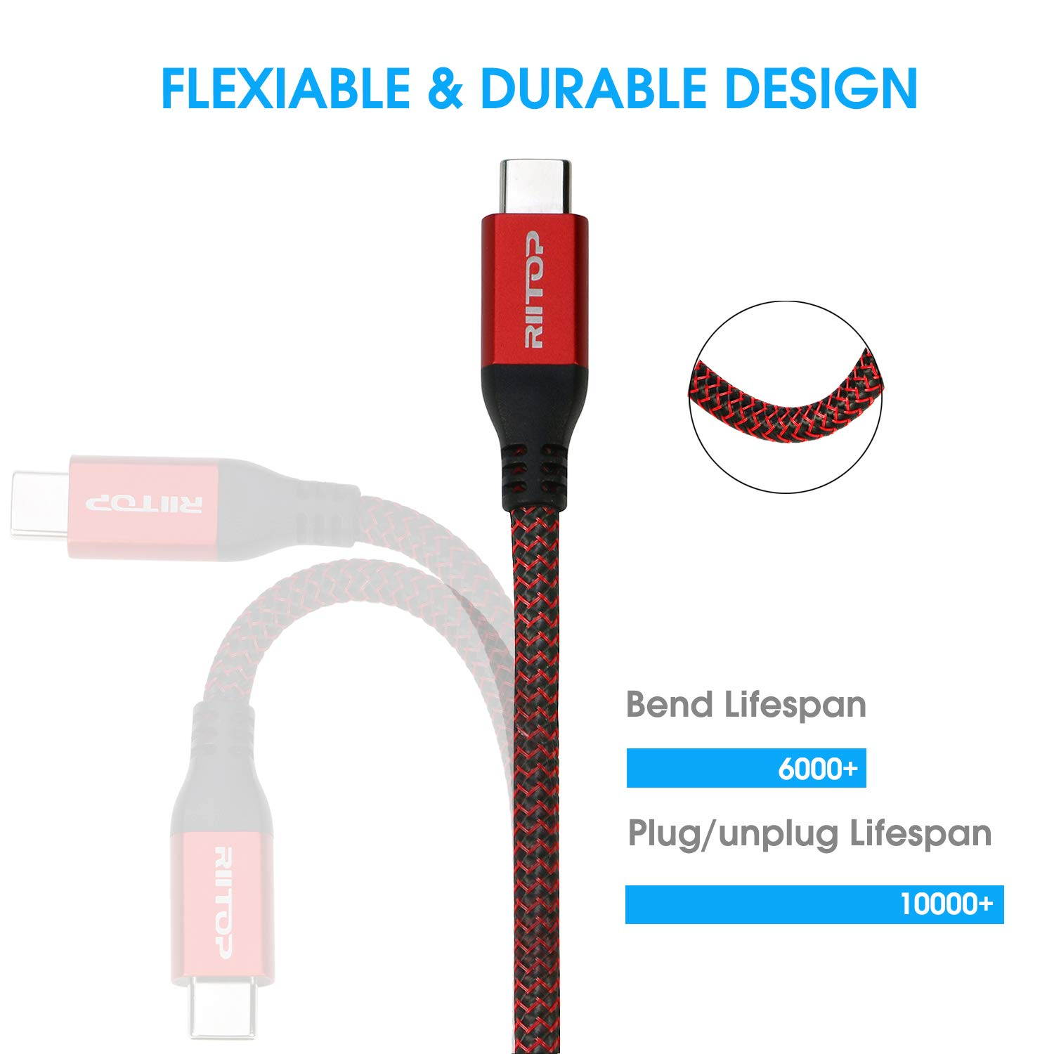 USB C to C Cable 100W [5FT, 20Gbps], RIITOP USB 3.2 Type-C Gen 2x2 Cable with E-Marker (Thunderbolt 3 Compatible) Support PD Fast Charge / 4K Video Braided Cord for MacBook Pro, USB-C Monitor, SSD