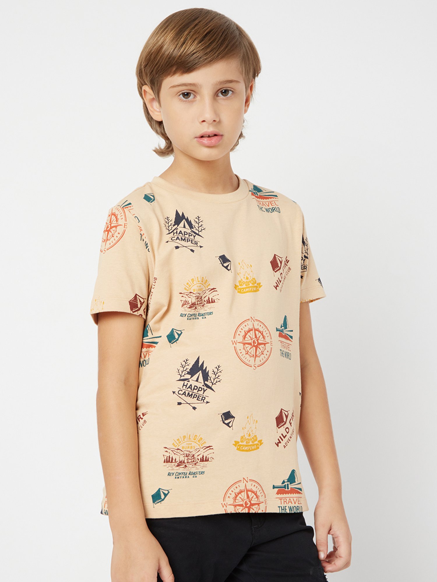 GAS Kids Beige Printed T-Shirt
