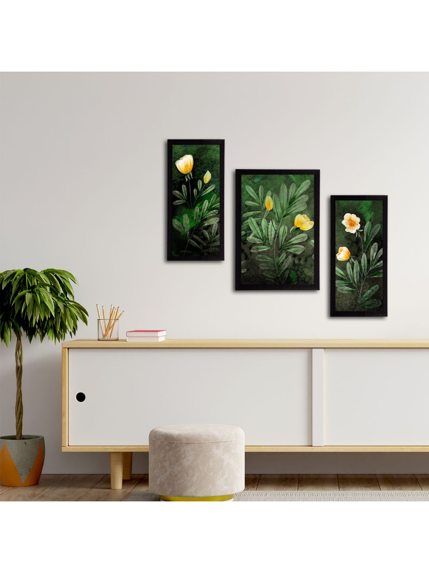 eCraftIndia Set of 3 Botanical and Floral Satin Matt Textured UV Art Painting