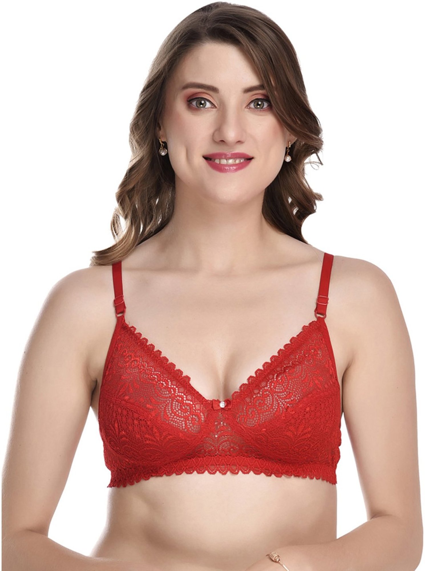 AROUSY Red & Pink Self Pattern Bra Panty Set - Pack Of 2