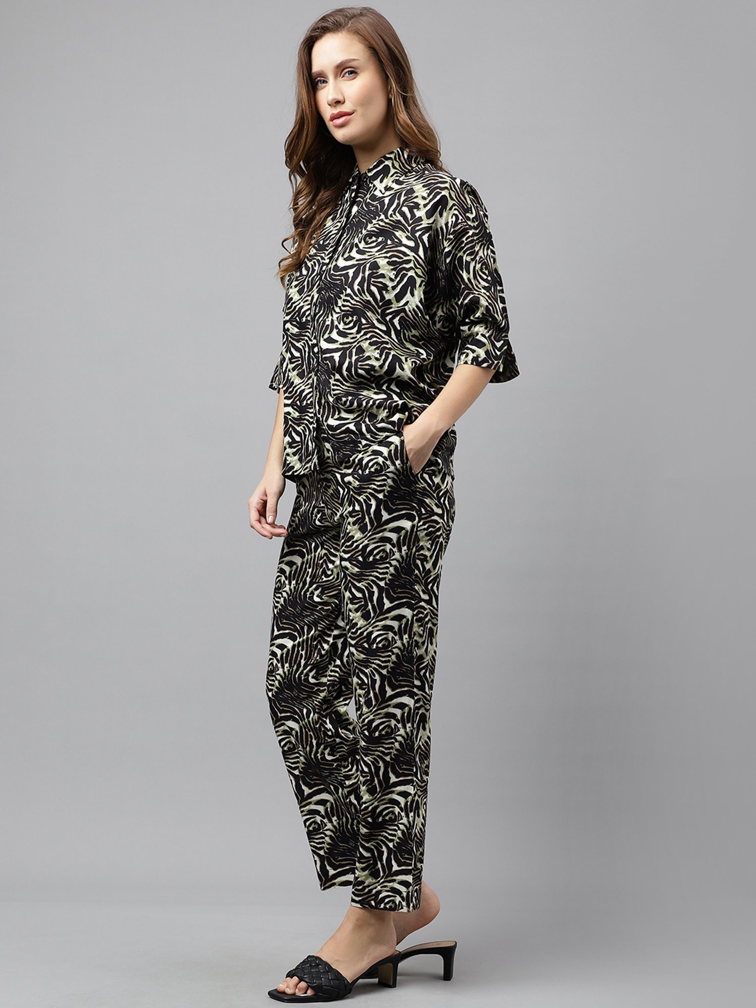 Melon by PlusS Blue Printed Shirt Pant Set