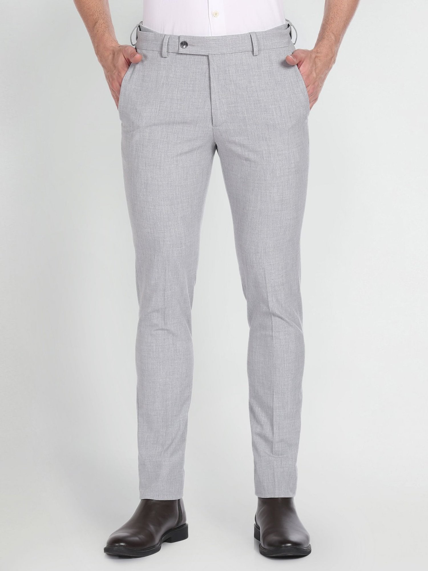 Arrow Grey Slim Fit Self Pattern Trousers