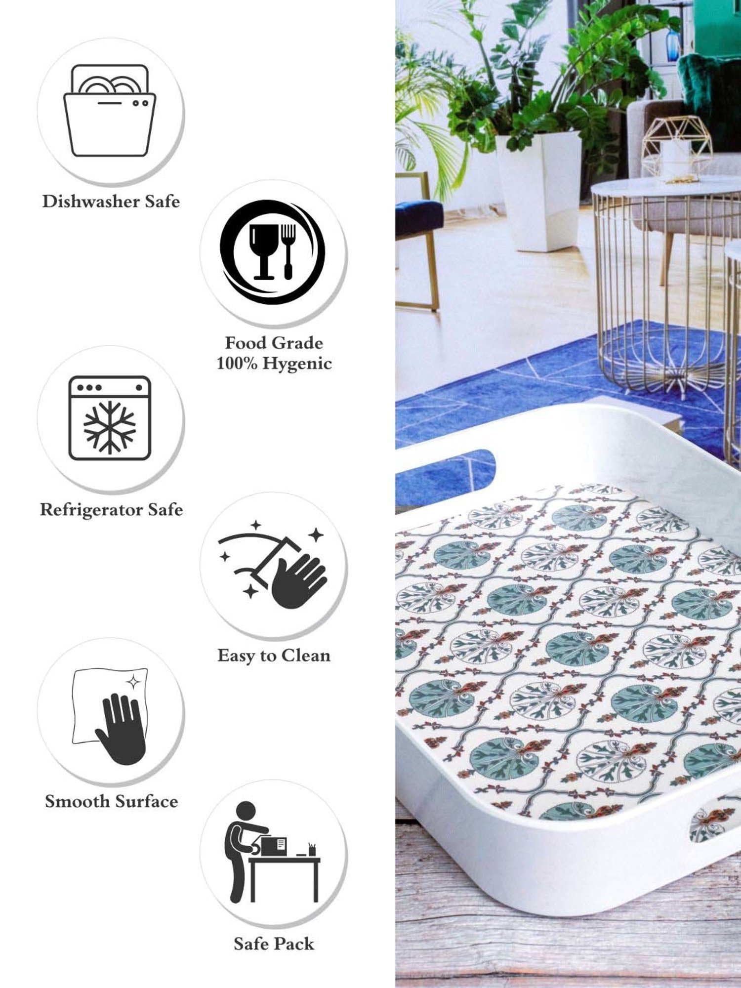 Goodhomes White & Green Melamine Rectangular Serving Tray