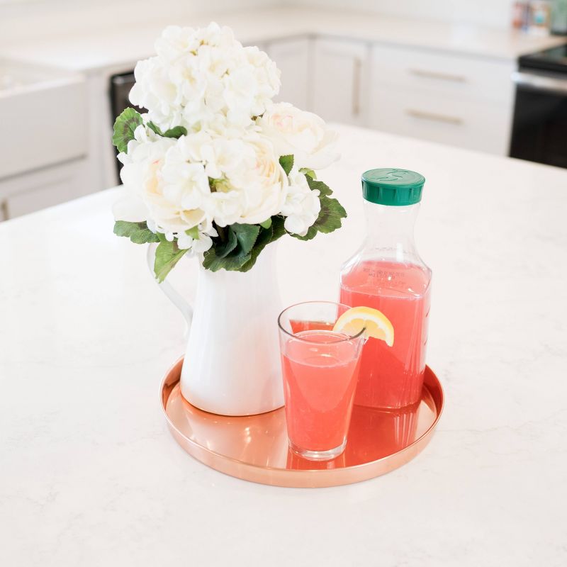 12.5" Decorative Round Stainless Steel Tray Copper Plated Finish - ACHLA Designs