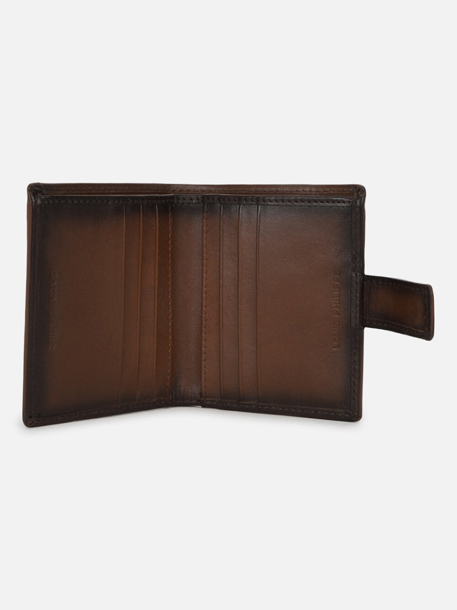 Louis Philippe Brown Leather Solid Bi-Fold Wallet