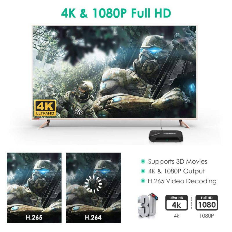 Leelbox Android TV Box with Free Local TV Channels Search Function, Amlogic Quad Core Android Box OTT & DVB-ATSC Combo Supports Live TV/4K 1080P Full HD/3D Movie/Bluetooth 4.0/2.4G WiFi/H.265 Video De