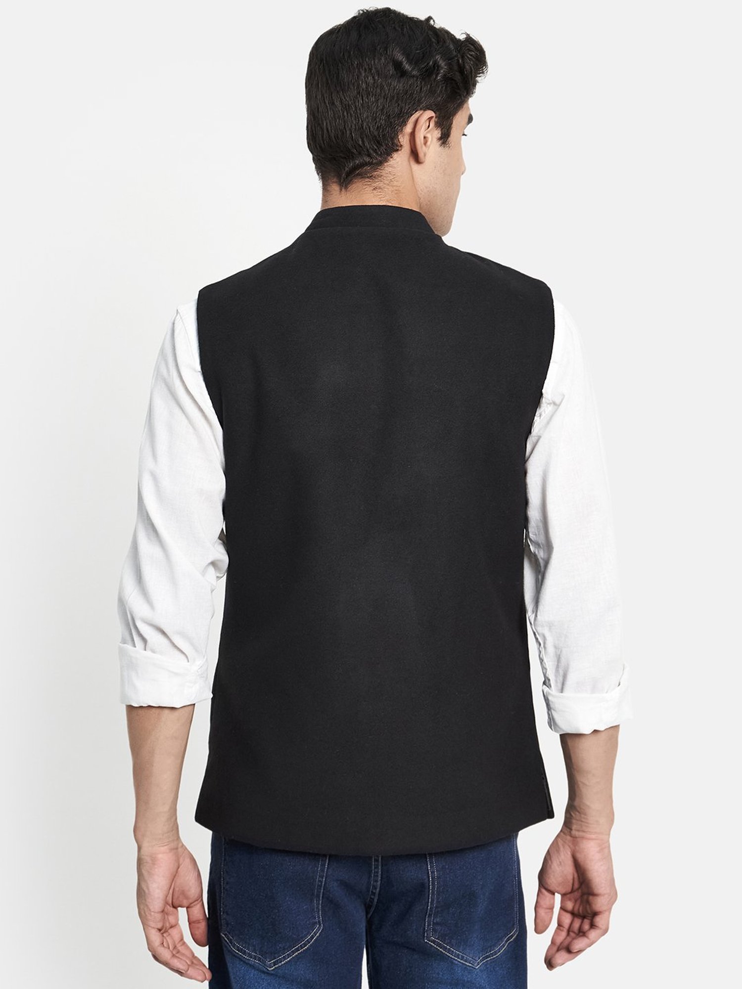 METTLE Black Mandarin Collar Nehru Jacket