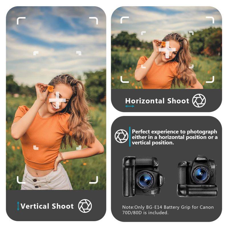 Neewer Battery Grip Holder (Replacement for BG-E14) Work with LP-E6 Battery or 6 Pieces AA Batteries for Canon EOS 70D 80D 90D DSLR Camera