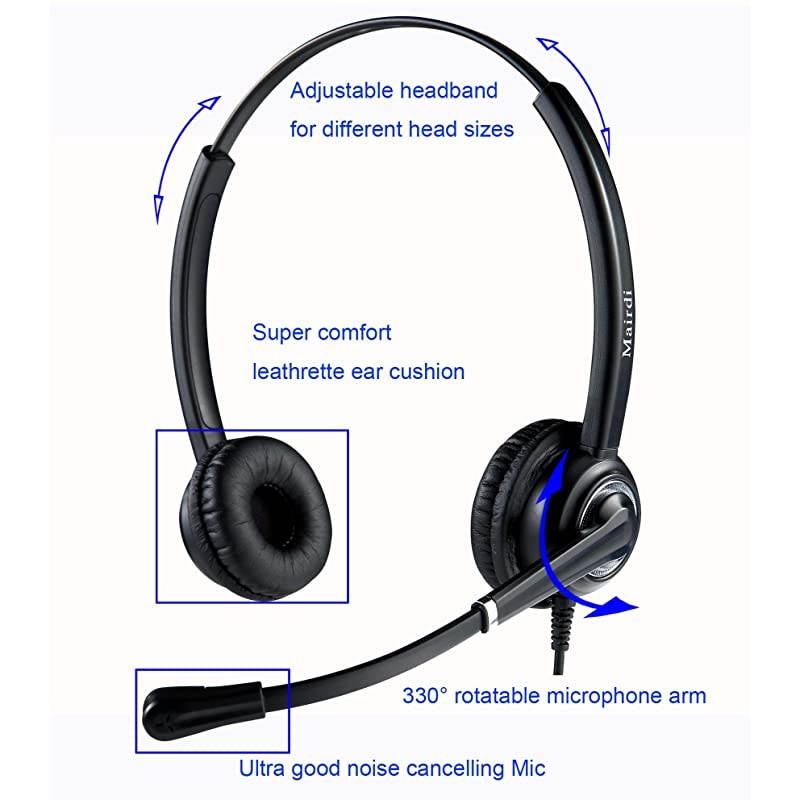 Headset RJ9 with Noise Cancelling Microphone for Cisco Jabra Including Extra 35mm Connector for Mobile Laptop