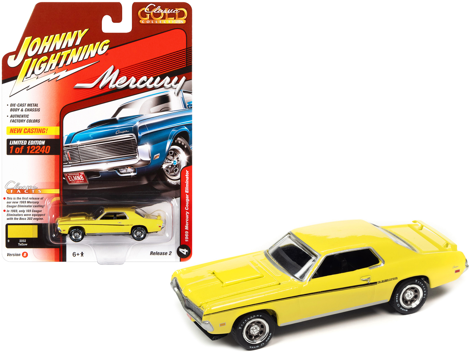 1969 Mercury Cougar Eliminator Competition Orange with Black Stripes "GreenLight Muscle" Series 28 1/64 Diecast Model Car by Greenlight