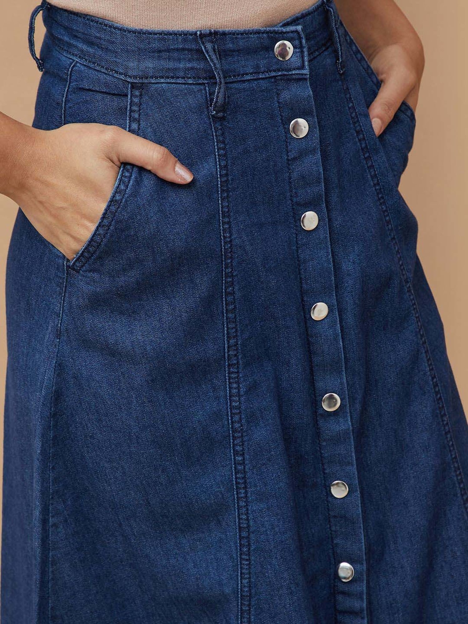 Code by Lifestyle Blue Cotton A-Line Skirt