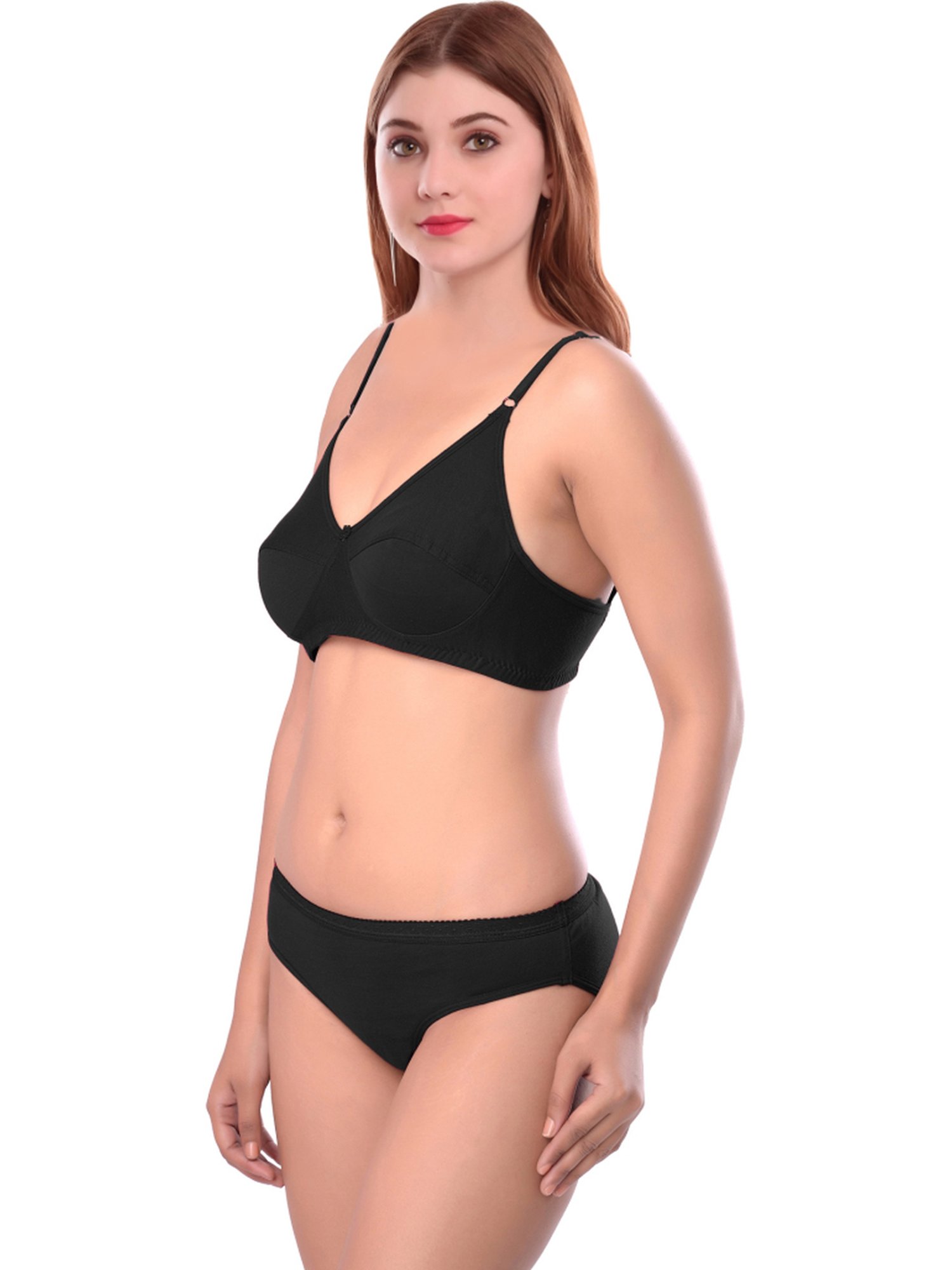 AROUSY Pink & Black Cotton Bra Panty Set - Pack Of 3