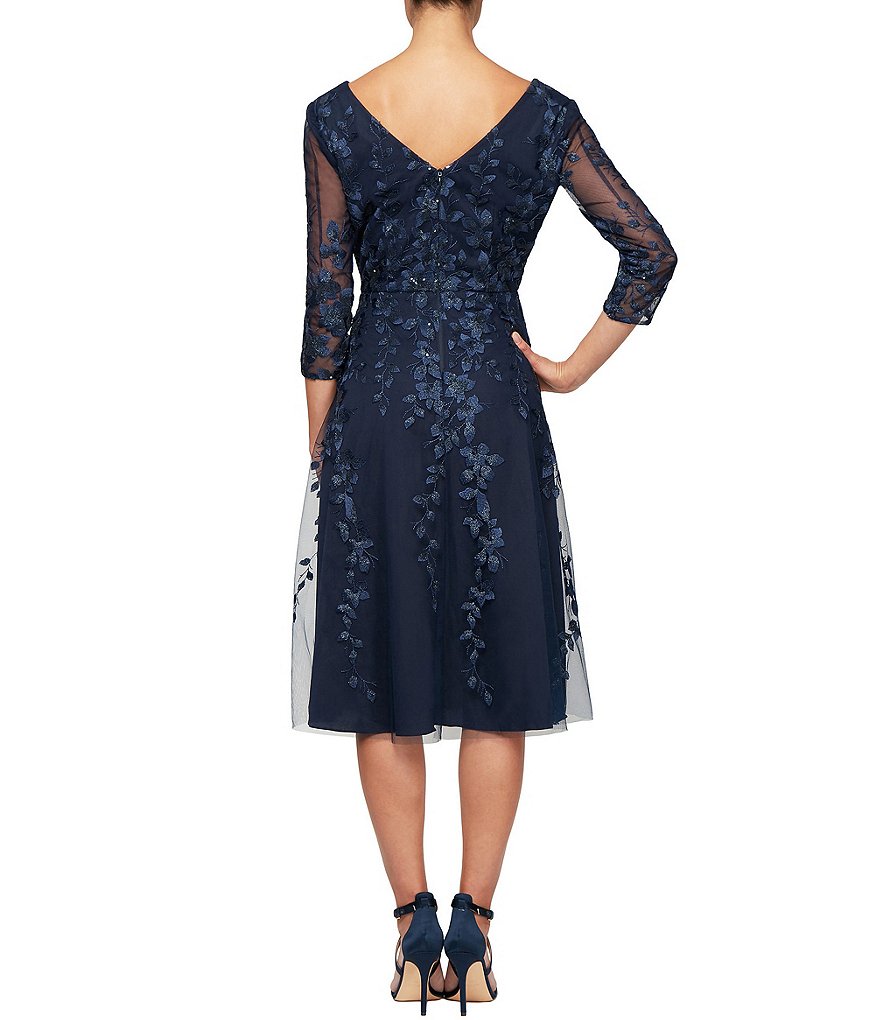 Marina Sequin Lace Round Neck 3/4 Sleeve Sheath Dress