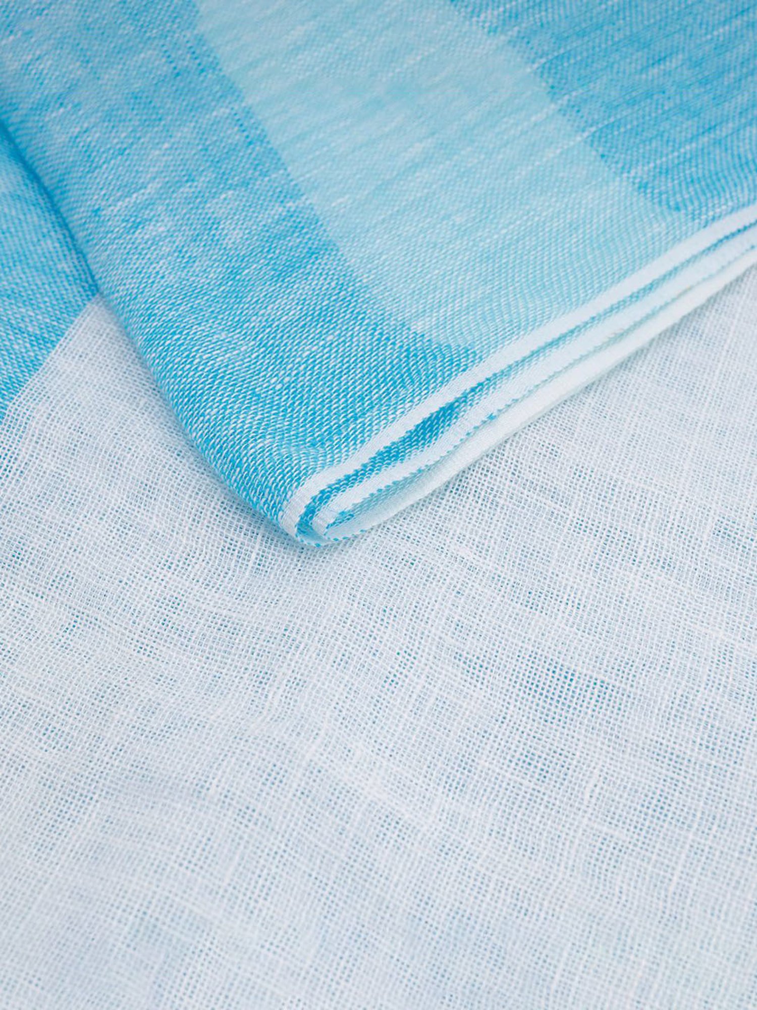 Linen Club Turquoise Blue Striped Pure Linen Stole