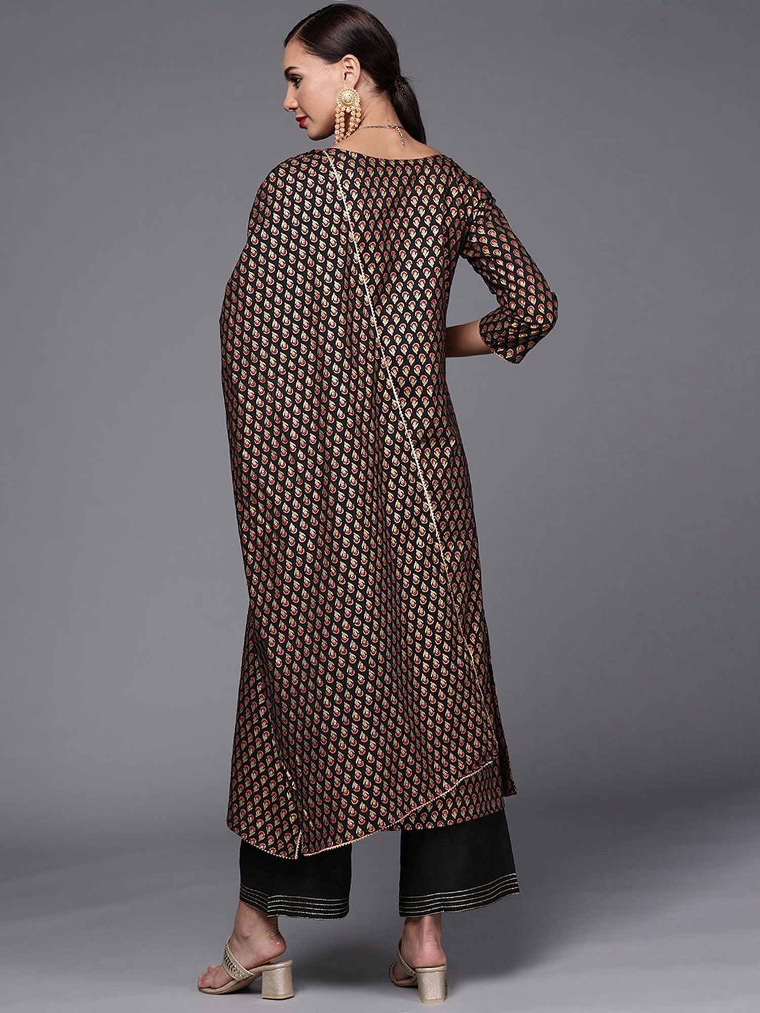 Indo Era Black Woven Pattern Kurta Palazzo Set With Dupatta