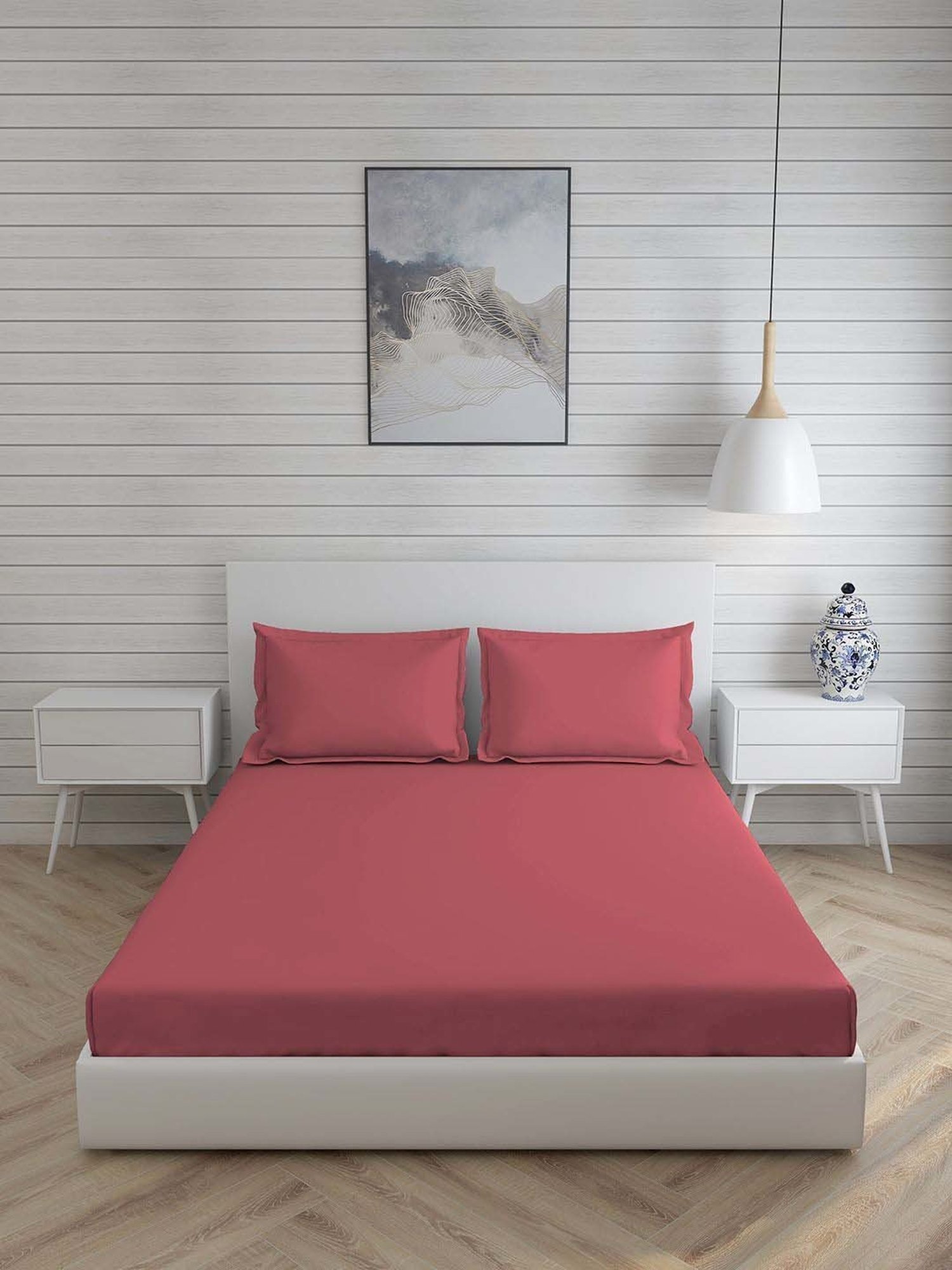 Boutique Living Kalpavriksha Red Bamboo Cotton 300 TC King Size Bed Sheet with Pillow Cover