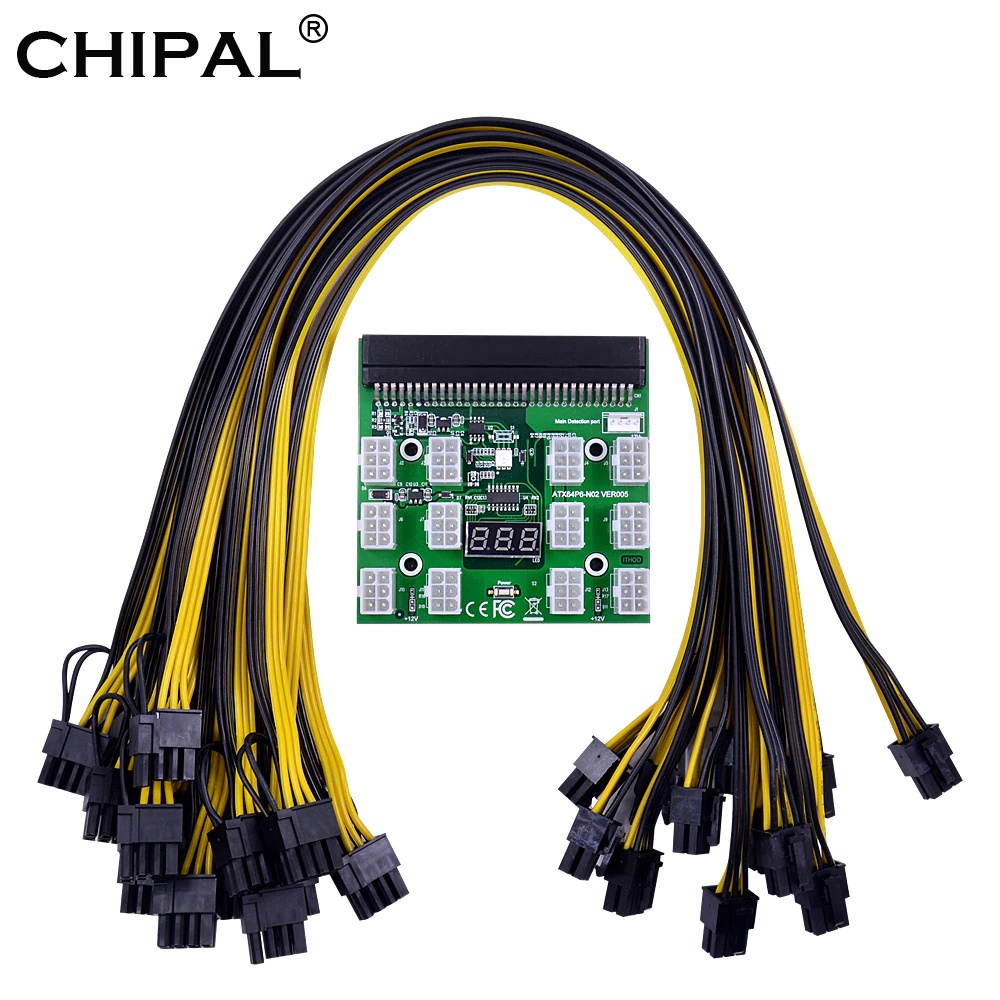 CHIPAL Power Module Breakout Board Kits with 12pcs 6Pin to 6+2 8Pin Power Cable for HP 1200W 750W PSU GPU Mining Ethereum ETH