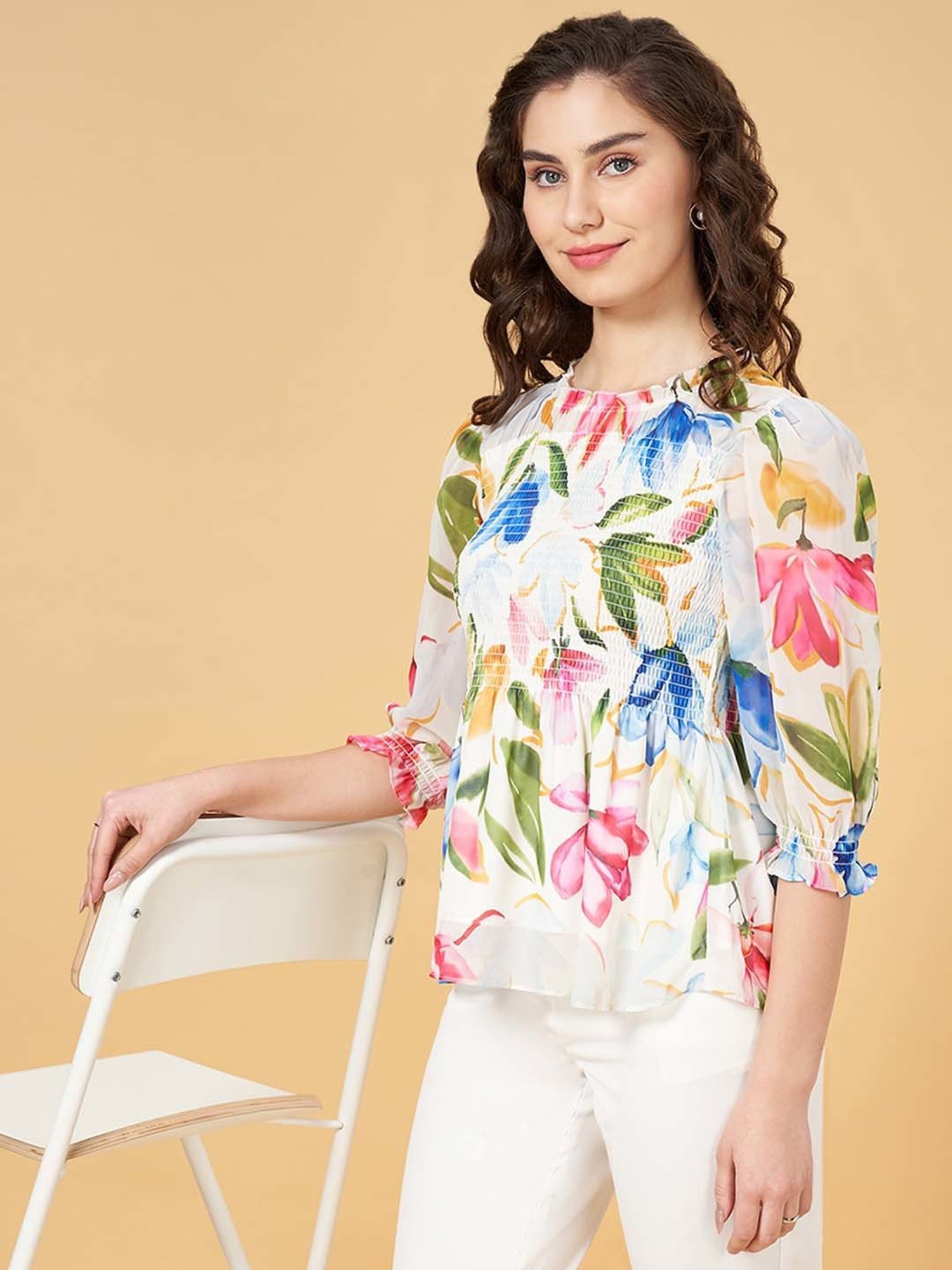 Honey by Pantaloons Ivory White Floral Print Top