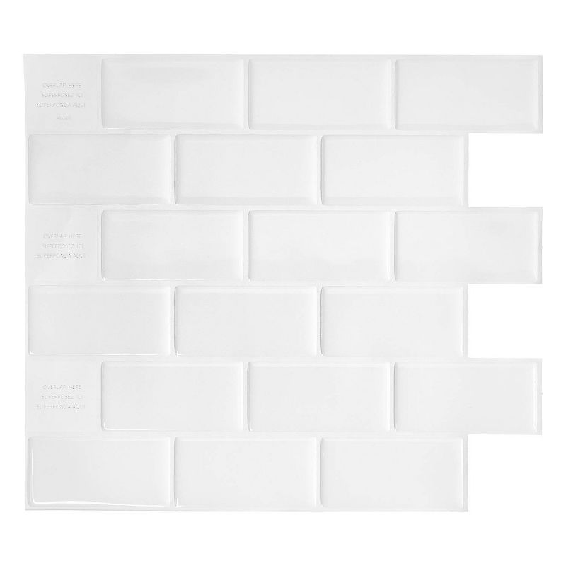 Smart Tiles 3D Peel and Stick Backsplash 4 Sheets of 10.95" x 9.70" Kitchen and Bathroom Wallpaper Subway White